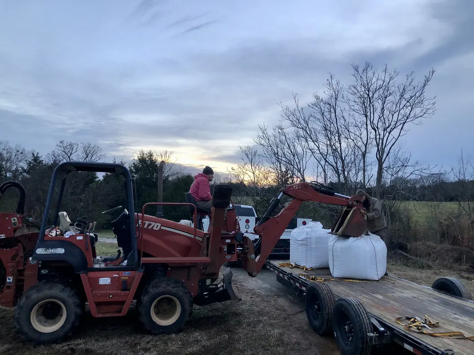 Underground utility conduit being placed along a South Carolina roadway